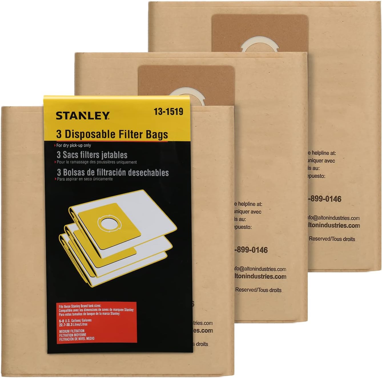 STANLEY 13-1519 BOLSA DE FILTRO DESECHABLE PARA ASPIRADORAS HÚMEDAS/SECAS SL18016 Y SL18017, PAQUETE DE 3 - 1