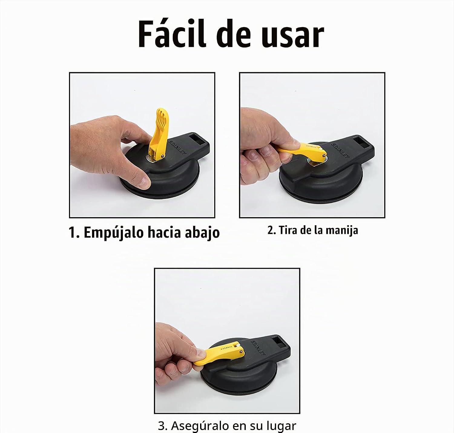 STANLEY S4004 - VENTOSA AL VACÍO COLOR NEGRO/AMARILLO, RESISTENTE LÍMITE DE SOPORTE DE PESO DE 200 LIBRAS , PAQUETE DE 4 - 2