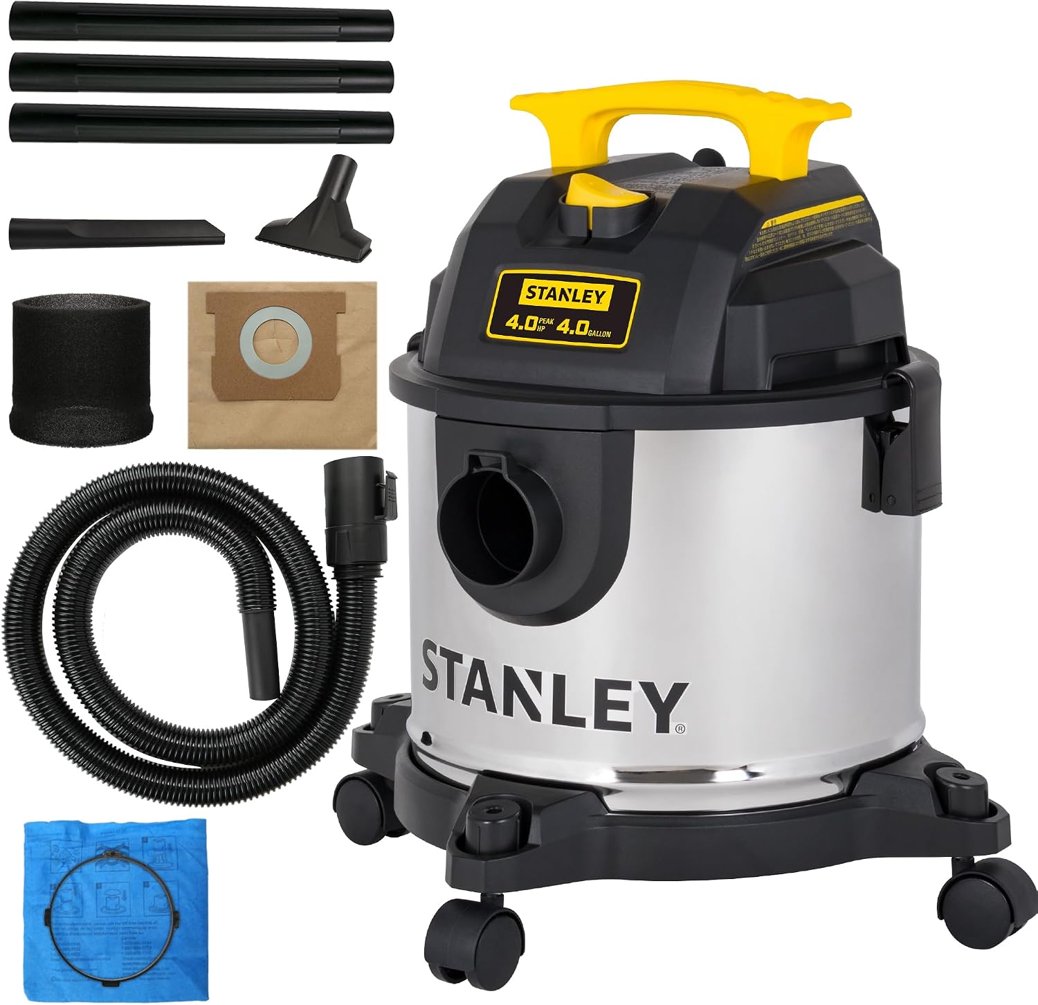 STANLEY ASPIRADORA HÚMEDA Y SECA DE 4 GALONES, SOPLADOR DE VACÍO 3 EN 1 DE 4 PICOS HP DE ACERO INOXIDABLE CON POTENTE - 1