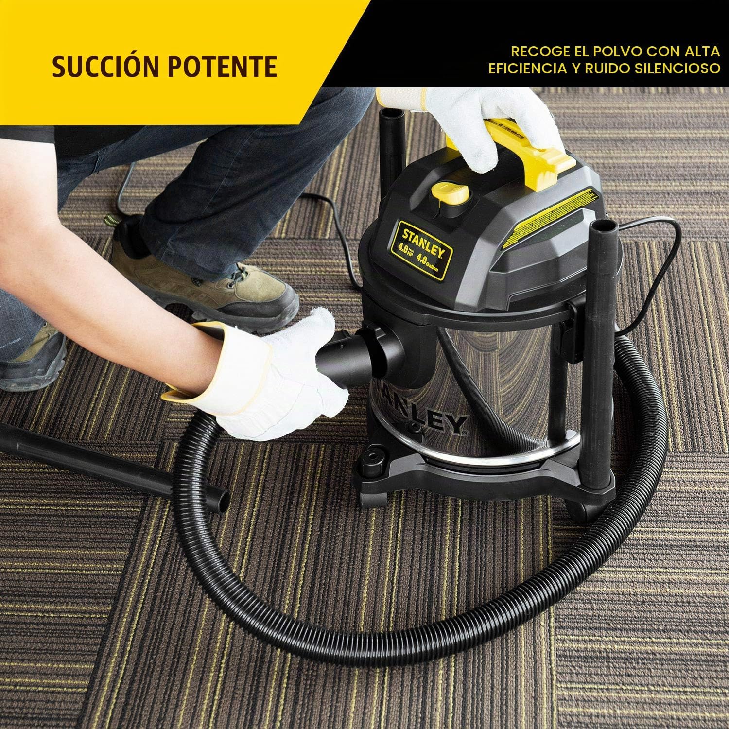 STANLEY ASPIRADORA HÚMEDA Y SECA DE 4 GALONES, SOPLADOR DE VACÍO 3 EN 1 DE 4 PICOS HP DE ACERO INOXIDABLE CON POTENTE - 2