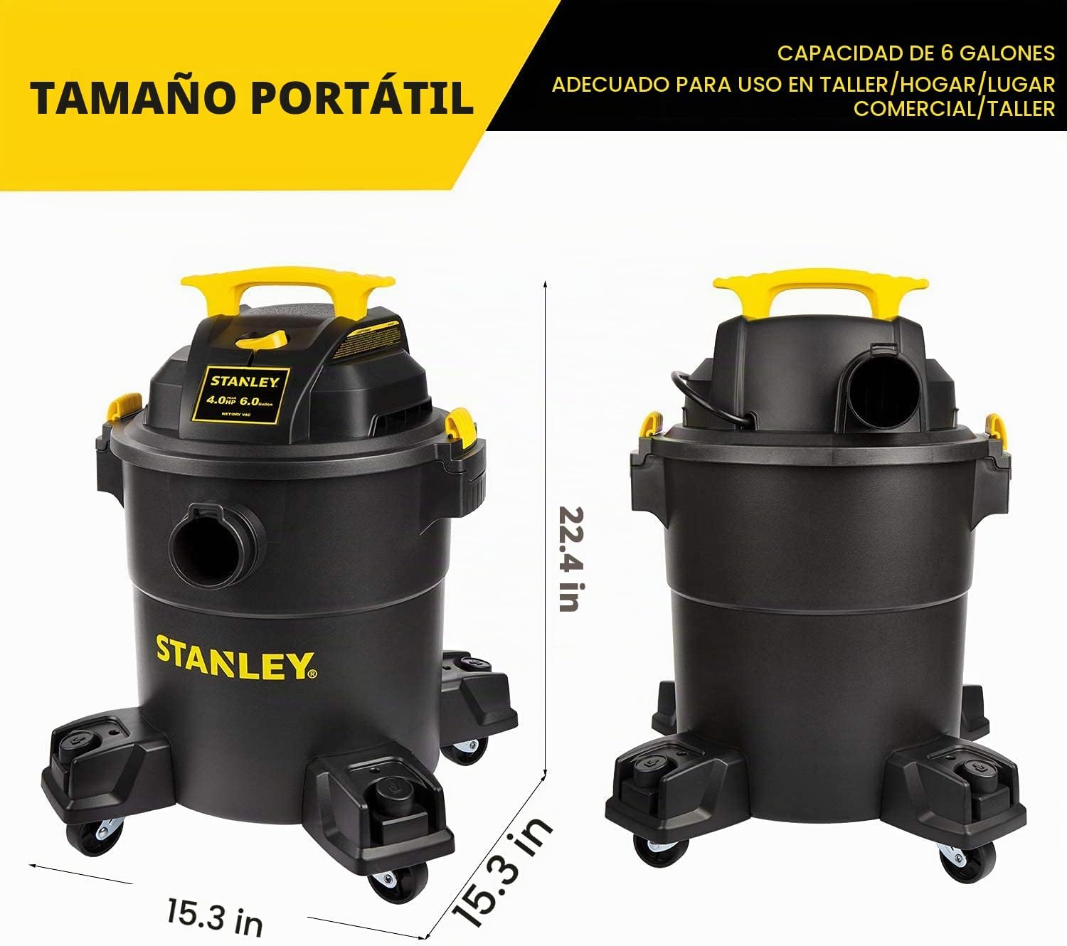 STANLEY ASPIRADORA EN SECO Y HÚMEDO DE 6 GALONES, SOPLADOR DE 4 PICOS HP POLY 3 EN 1 CON POTENTE SUCCIÓN, ASPIRADORA - 2