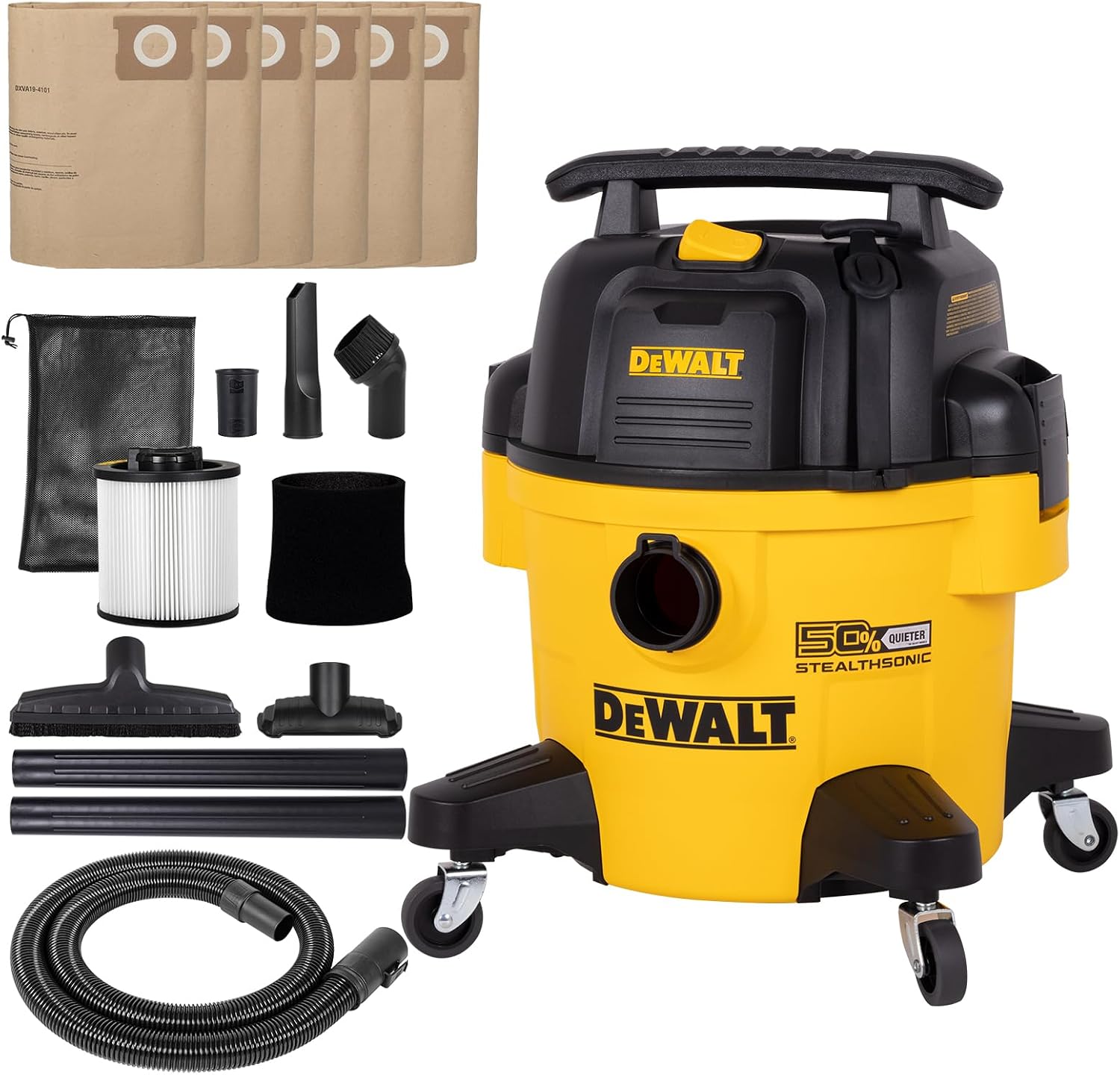 DEWALT STEALTHSONIC DXV06P-QTA - ASPIRADORA DE TIENDA EN SECO Y HÚMEDO, 6 - 1
