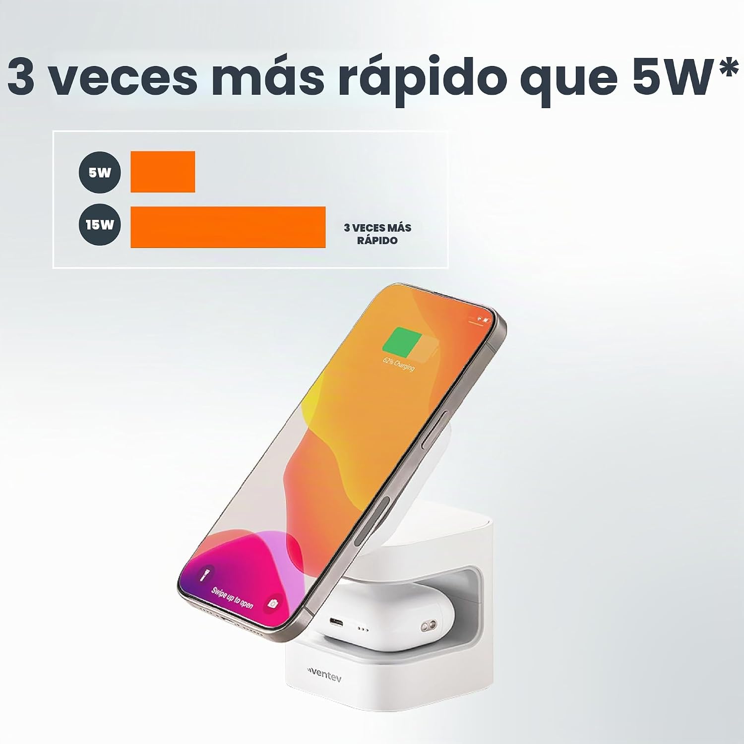 VENTEV SOPORTE DE CARGADOR INALÁMBRICO QI2 MAGSAFE DE 15 W, ESTACIÓN DE CARGA 2 EN 1 PARA IPHONE 16/16 PRO, 15/14/13, - 2