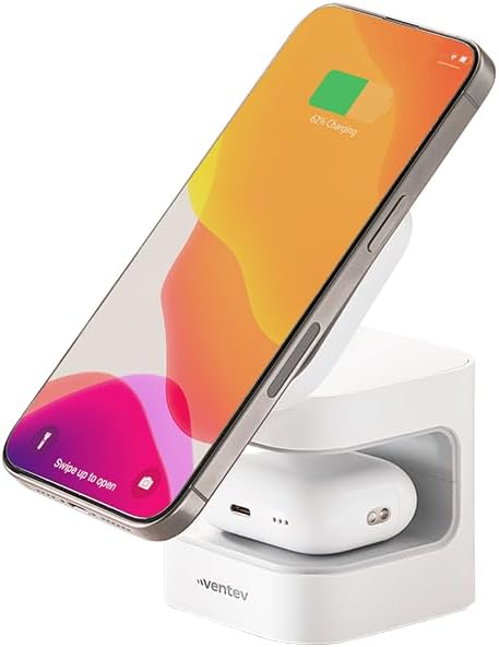 VENTEV SOPORTE DE CARGADOR INALÁMBRICO QI2 MAGSAFE DE 15 W, ESTACIÓN DE CARGA 2 EN 1 PARA IPHONE 16/16 PRO, 15/14/13, - 7