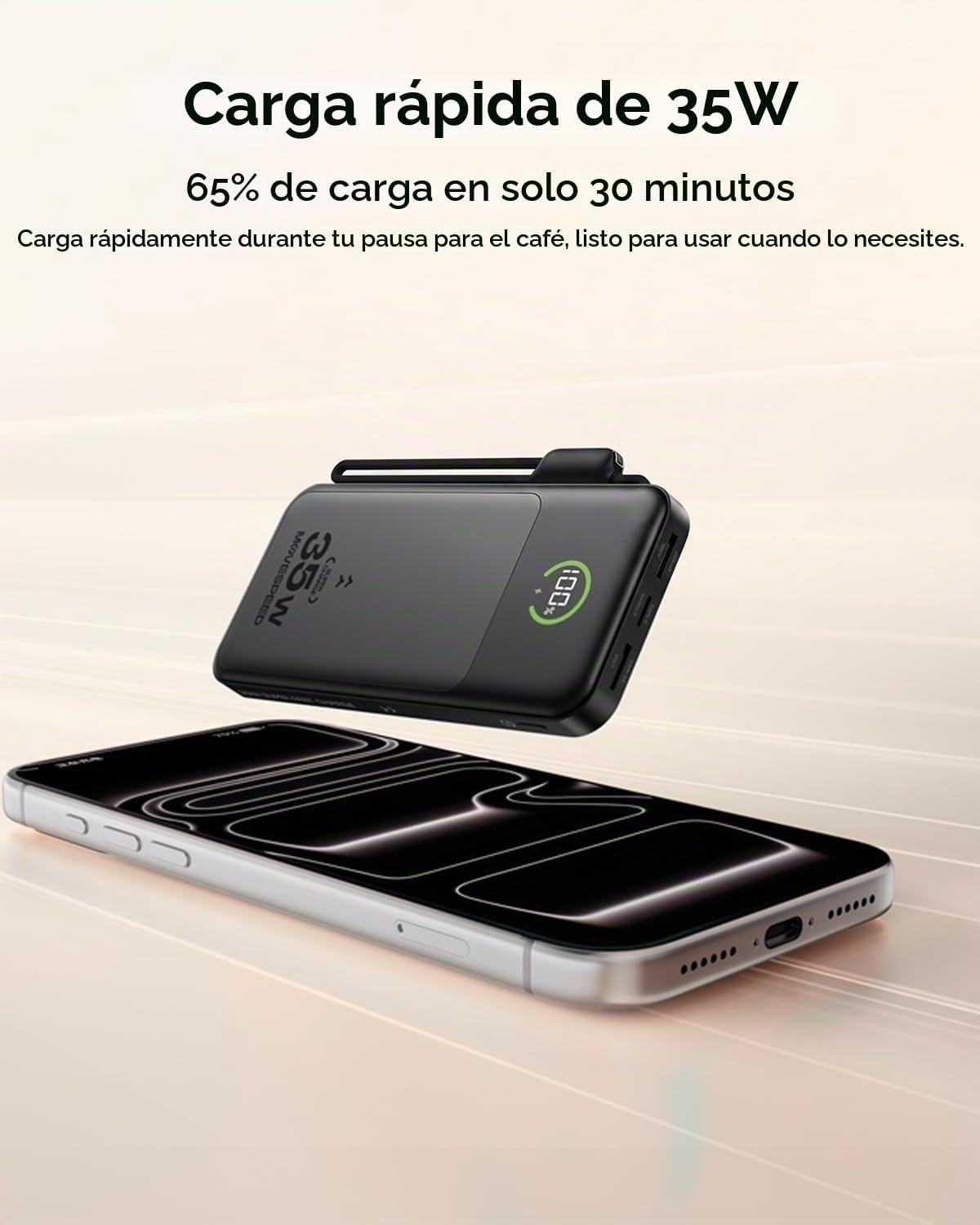 MOVE SPEED BANCO DE ENERGÍA DE 35 W, 20000 MAH, CARGADOR PORTÁTIL CON CABLE USB-C INTEGRADO, BATERÍA DE CARGA RÁPIDA DE 4 - 2