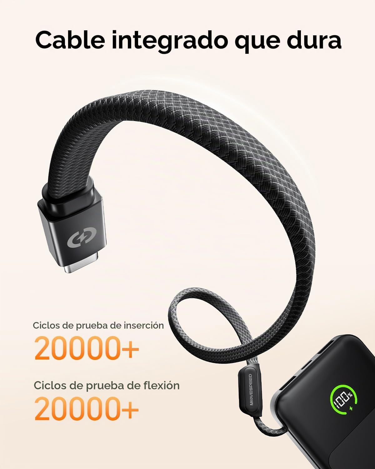 MOVE SPEED BANCO DE ENERGÍA DE 35 W, 20000 MAH, CARGADOR PORTÁTIL CON CABLE USB-C INTEGRADO, BATERÍA DE CARGA RÁPIDA DE 4 - 7