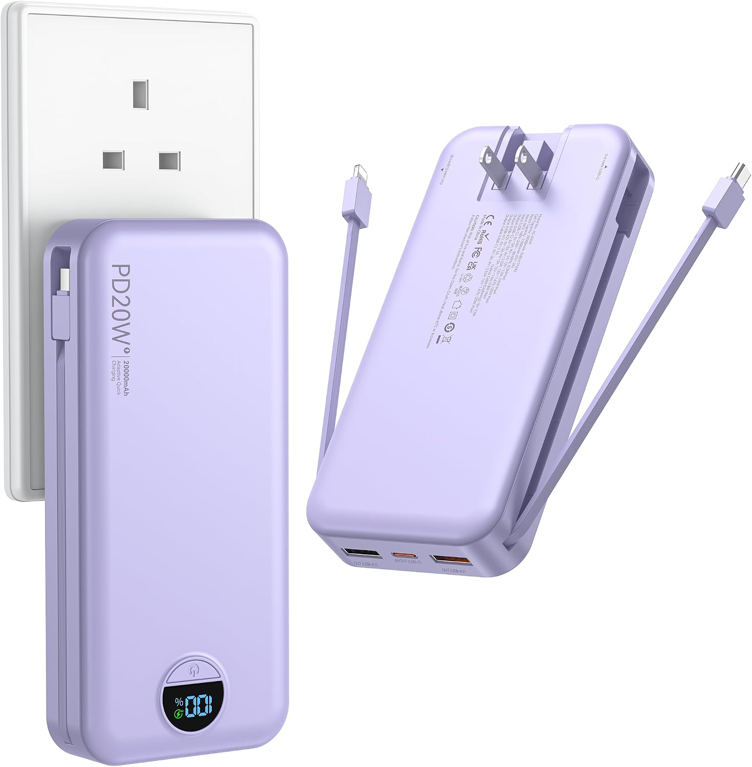 CARGADOR PORTÁTIL CON ENCHUFE DE PARED, BANCO DE ENERGÍA USB C DE 20000MAH CON CARGA RÁPIDA, PAQUETE DE BATERÍA EXTERNA - 1