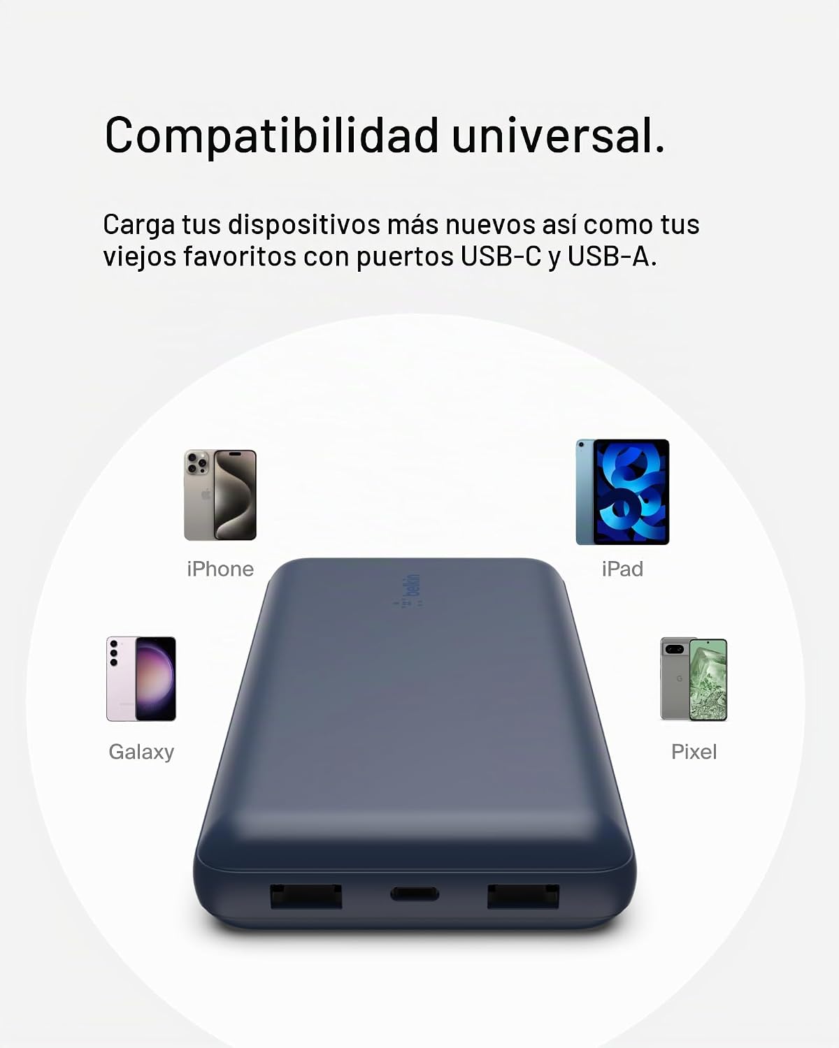 CARGADOR PORTÁTIL BELKIN, BANCO DE ENERGÍA USB C DE 20000 MAH CON 2 PUERTOS USB-A, 15W CON CABLE DE TIPO A A TIPO C - IPHONE - 7