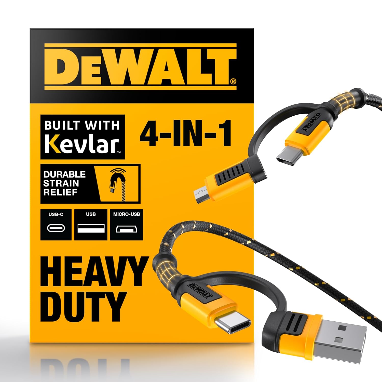 DEWALT CABLE 4 EN 1 DE ALTA RESISTENCIA, TIPO C/MICROUSB/USB, 6 PIES - 1