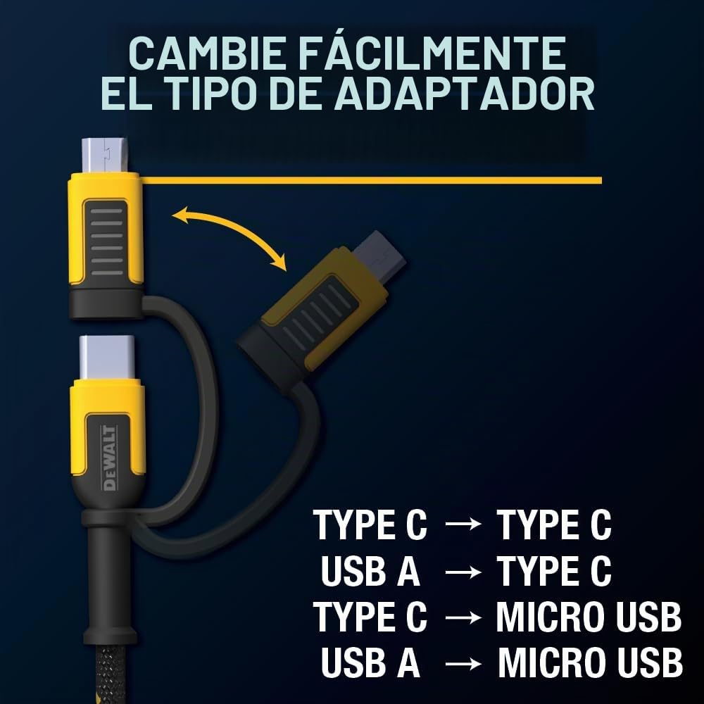 DEWALT CABLE 4 EN 1 DE ALTA RESISTENCIA, TIPO C/MICROUSB/USB, 6 PIES - 2
