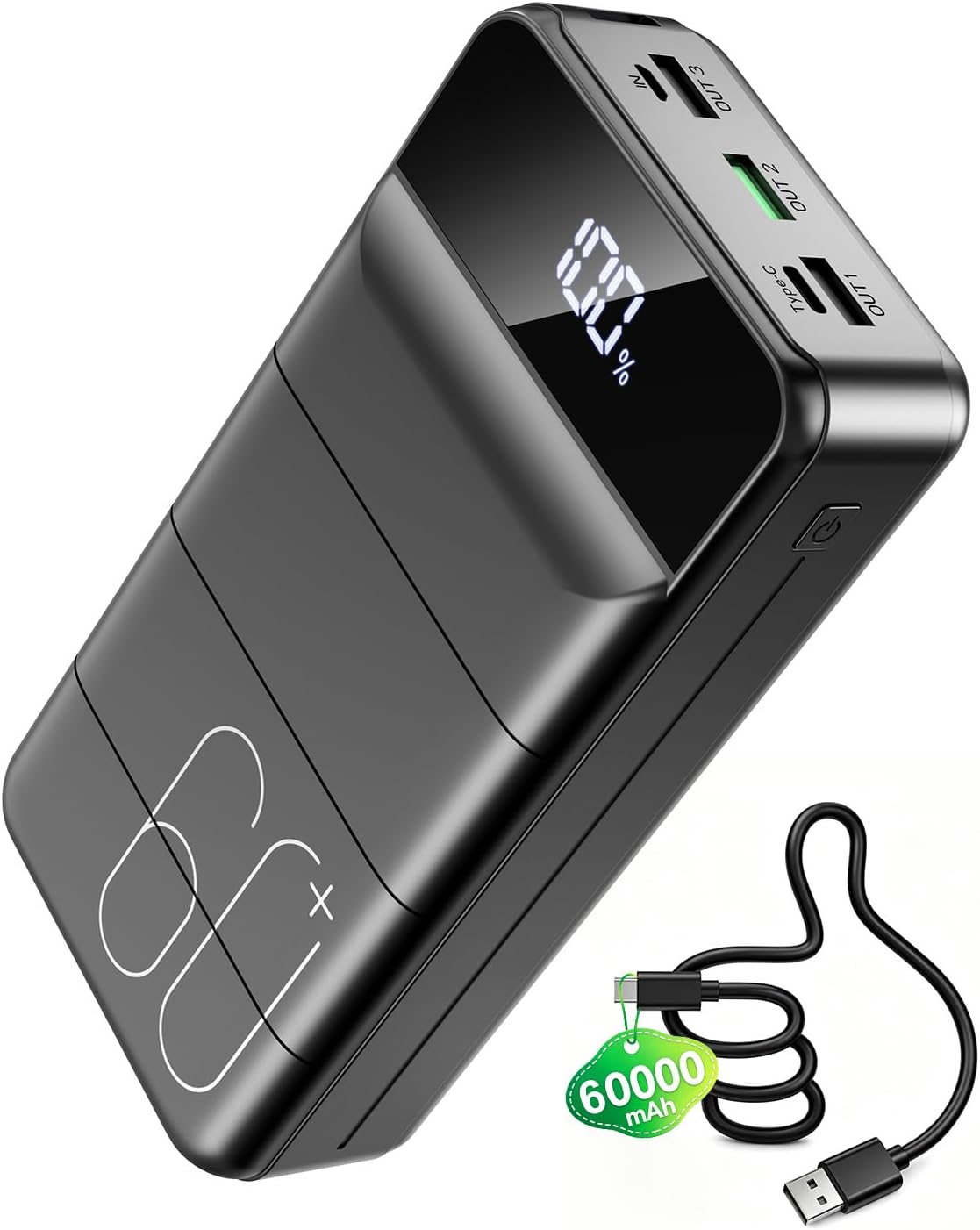 CARGADOR PORTÁTIL 60000MAH BANCO DE ENERGÍA - CARGA RÁPIDA 22.5W PAQUETE DE BATERÍA EXTERNA, PANTALLA LED USB C CARGADOR - 1