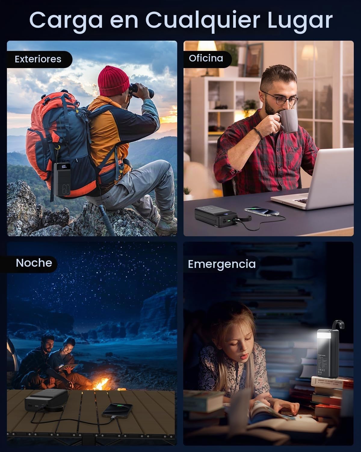 CARGADOR PORTÁTIL 60000MAH BANCO DE ENERGÍA - CARGA RÁPIDA 22.5W PAQUETE DE BATERÍA EXTERNA, PANTALLA LED USB C CARGADOR - 7