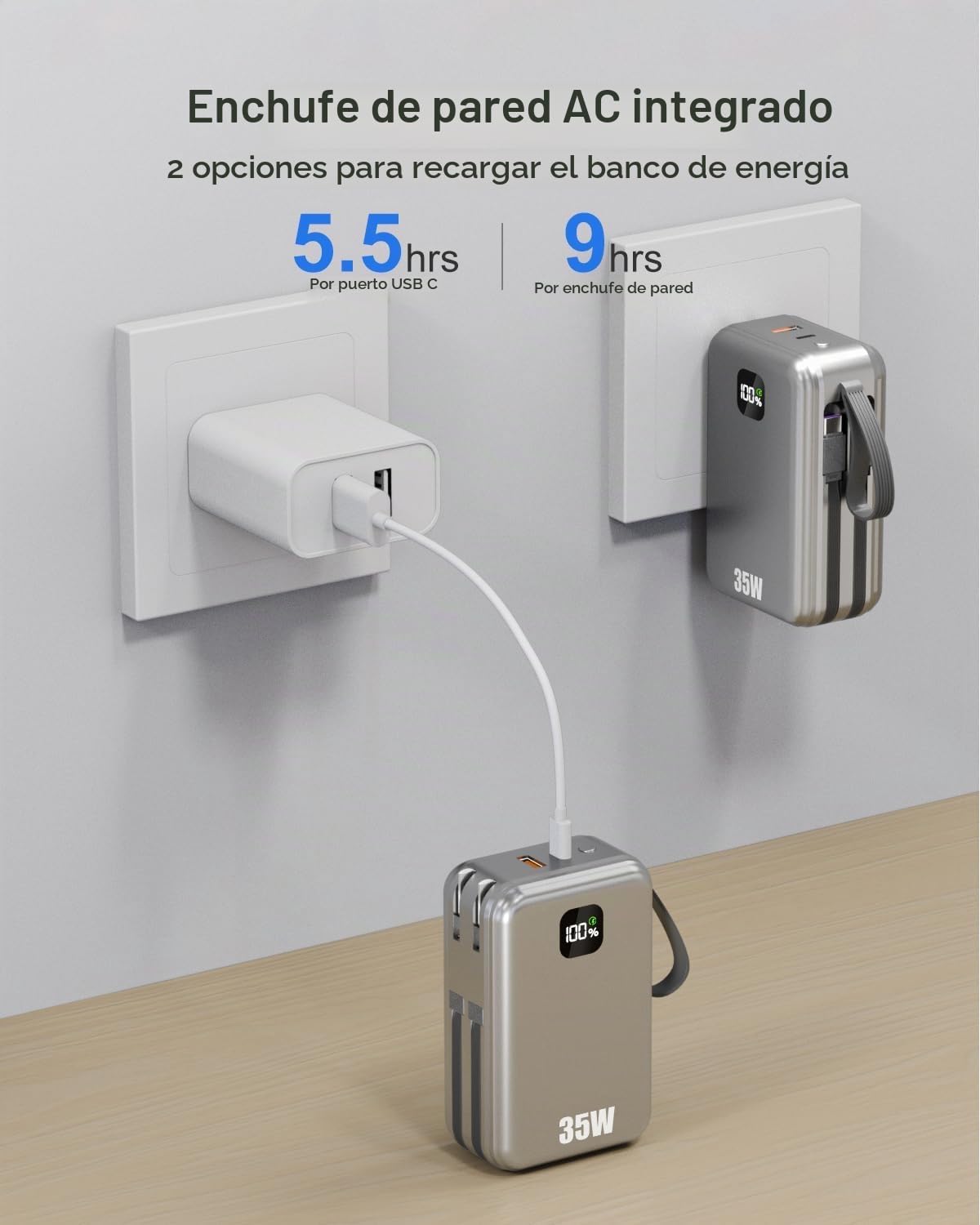 CARGADOR PORTÁTIL DE LUZ LED POWER BANK 30000MAH - BATERÍA EXTERNA AL AIRE LIBRE - POWERBANK CON LINTERNA LED Y GRAN - 7