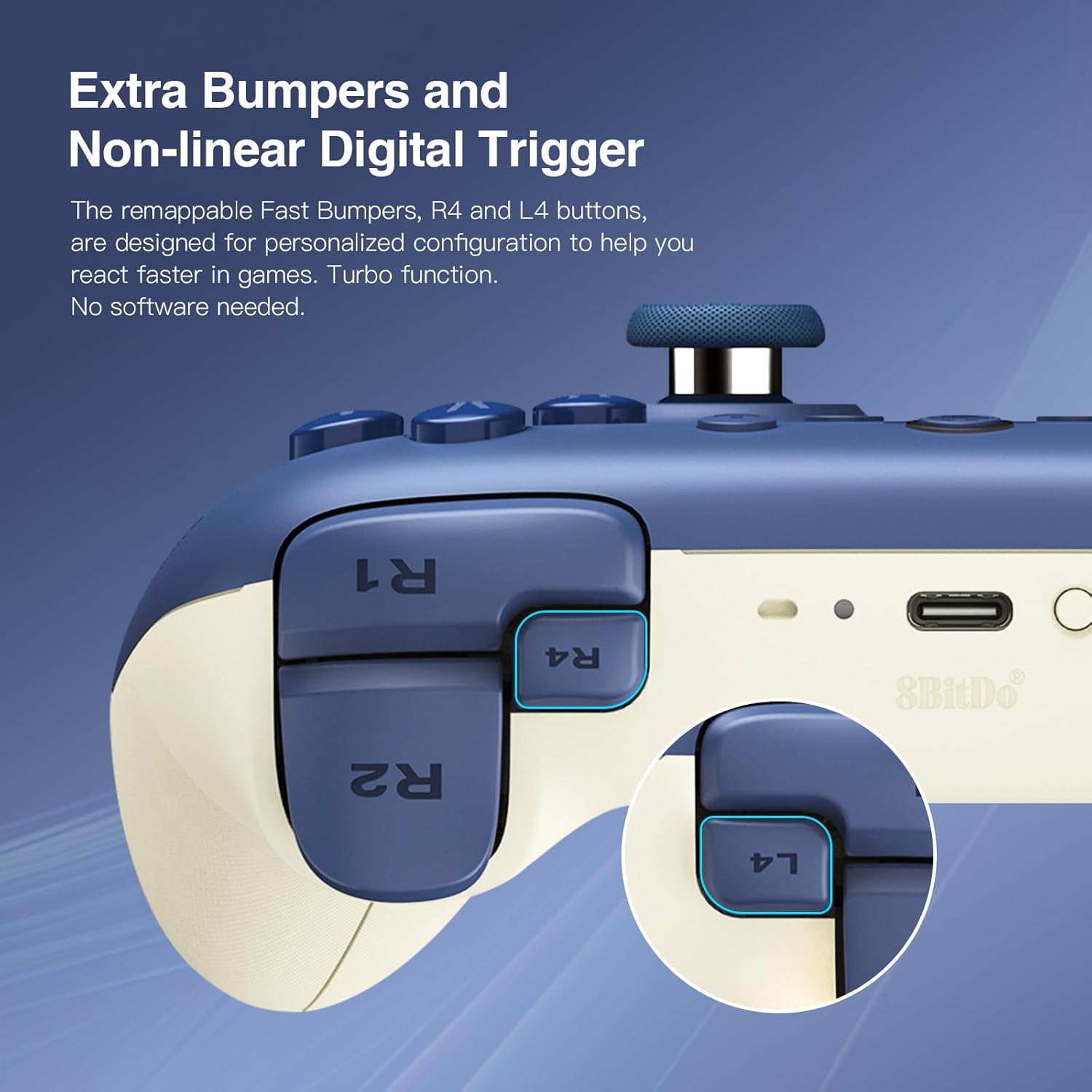 8BITDO ULTIMATE 2C BLUETOOTH CONTROLLER HALL EFFECT JOYSTICK UPDATE - FOR SWITCH/SWITCH 2, WITH REMAPPABLE L4/R4 BUMPERS, - 3