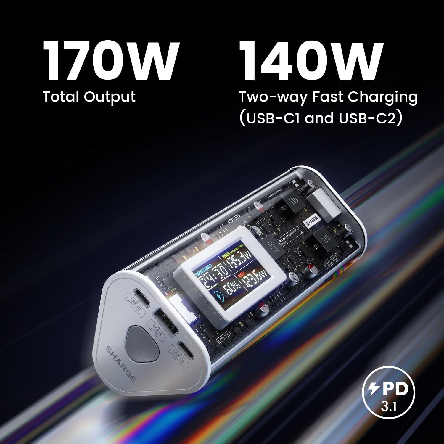 SHARGE BANCO DE ENERGÍA EK 170, CARGADOR PORTÁTIL DE 140W 24000MAH - 2