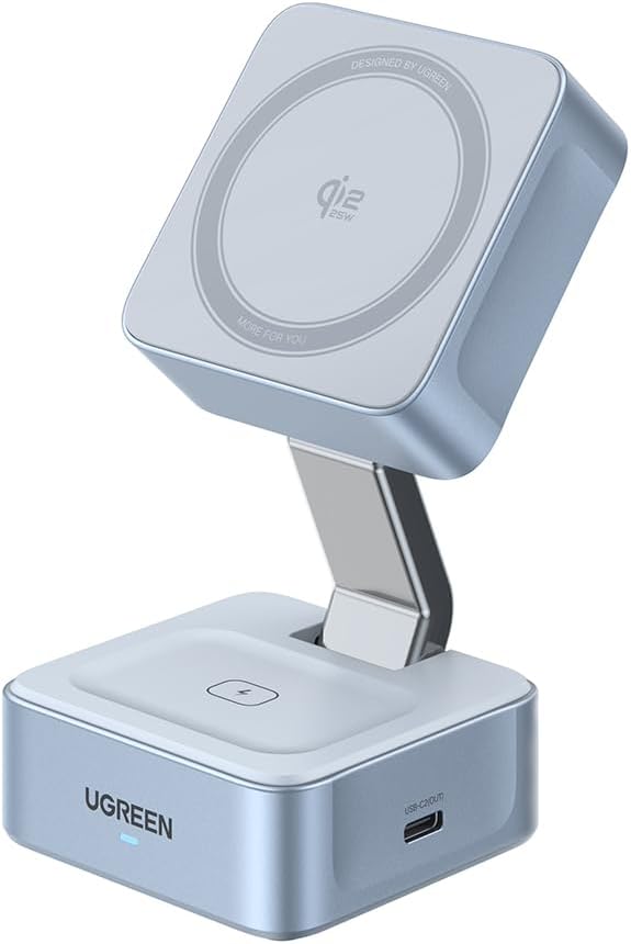 UGREEN QI2 - CARGADOR INALÁMBRICO MAGFLOW DE 25 W, ESTACIÓN DE CARGA MAGSAFE 2-EN-1 PARA IPHONE 17/16/15/14/13/12 PRO MAX, - 1
