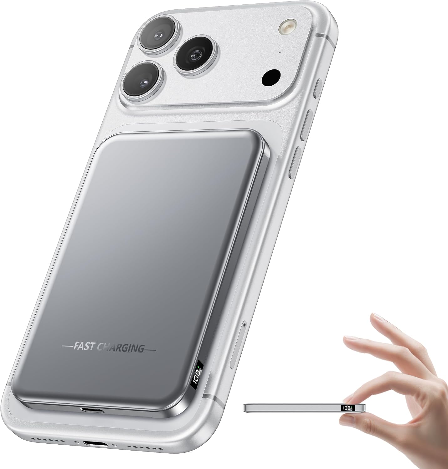 CARGADOR PORTÁTIL MAGNÉTICO ULTRA DELGADO DE 0.4 PULGADAS, 50% MÁS PEQUEÑO 5000 MAH CON PANTALLA LED, BATERÍA INALÁMBRICA - 1