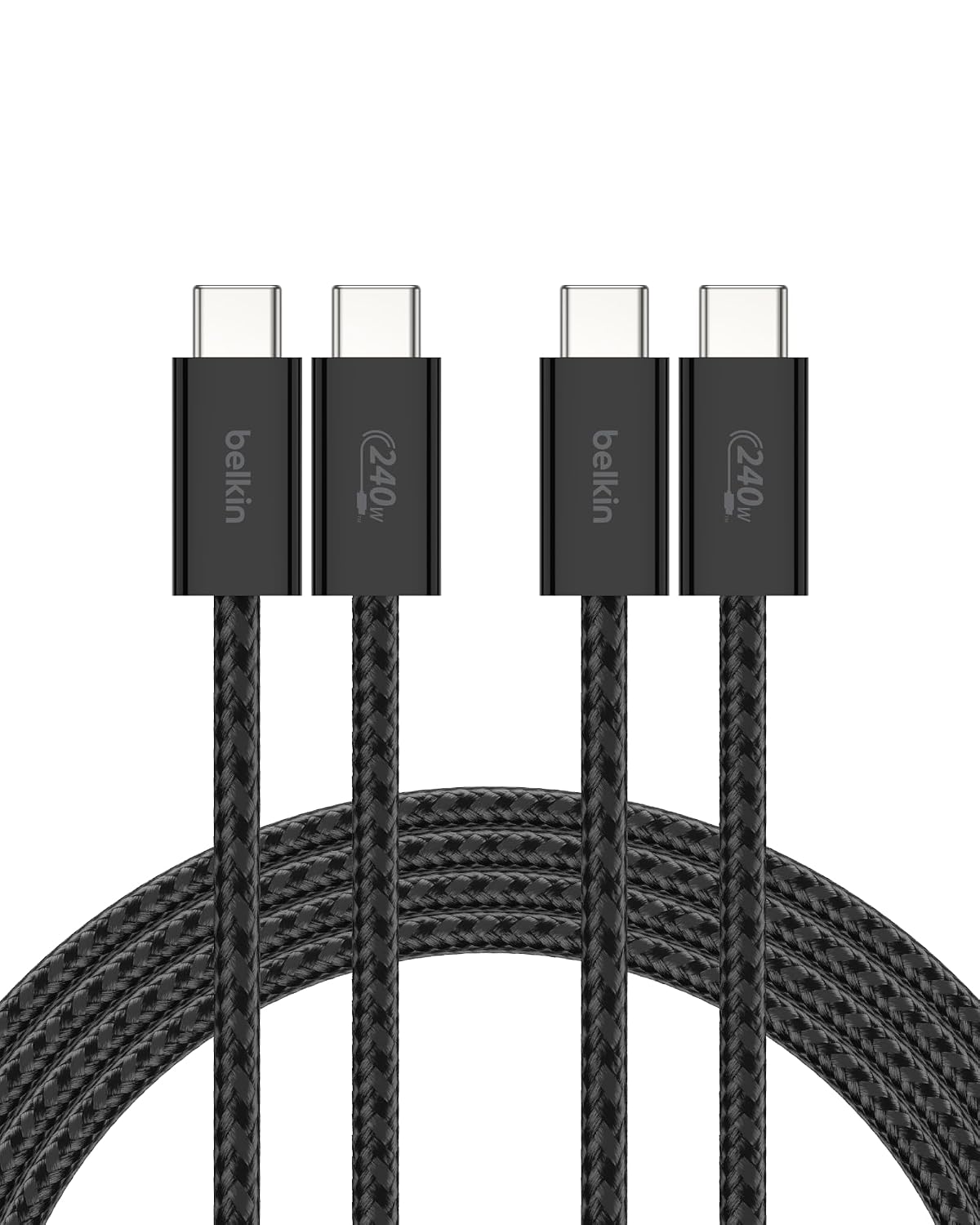 BELKIN PAQUETE DE 2 CABLES USB C A USB C, 6.6 PIES, 240 W, CARGADOR TIPO C, CABLE DE CARGA PARA IPHONE, SUAVE, TRENZADO, - 1