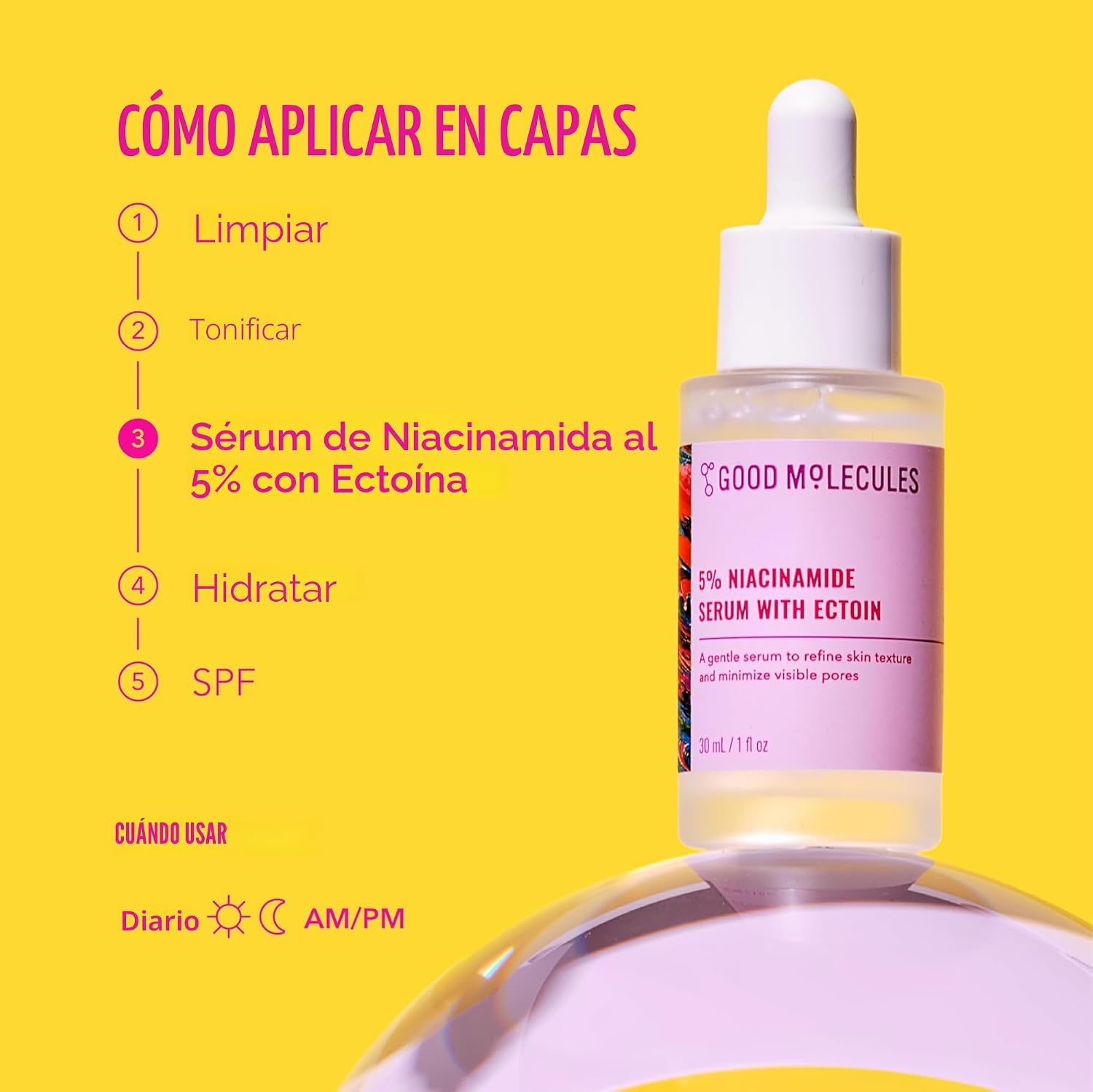 GOOD MOLECULES SUERO DE NIACINAMIDA AL 5% CON ECTOÍNA - SUERO ULTRA HIDRATANTE PARA DIRIGIRSE A POROS DILATADOS Y ACNÉ - - 5