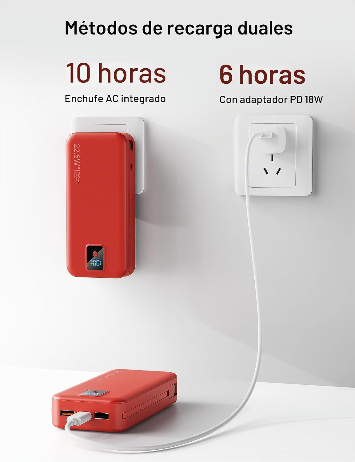 CARGADOR PORTÁTIL, 20000MAH 22.5W BANCO DE ENERGÍA DE CARGA RÁPIDA CON CABLES INTEGRADOS Y ENCHUFE DE PARED, PAQUETE - 7