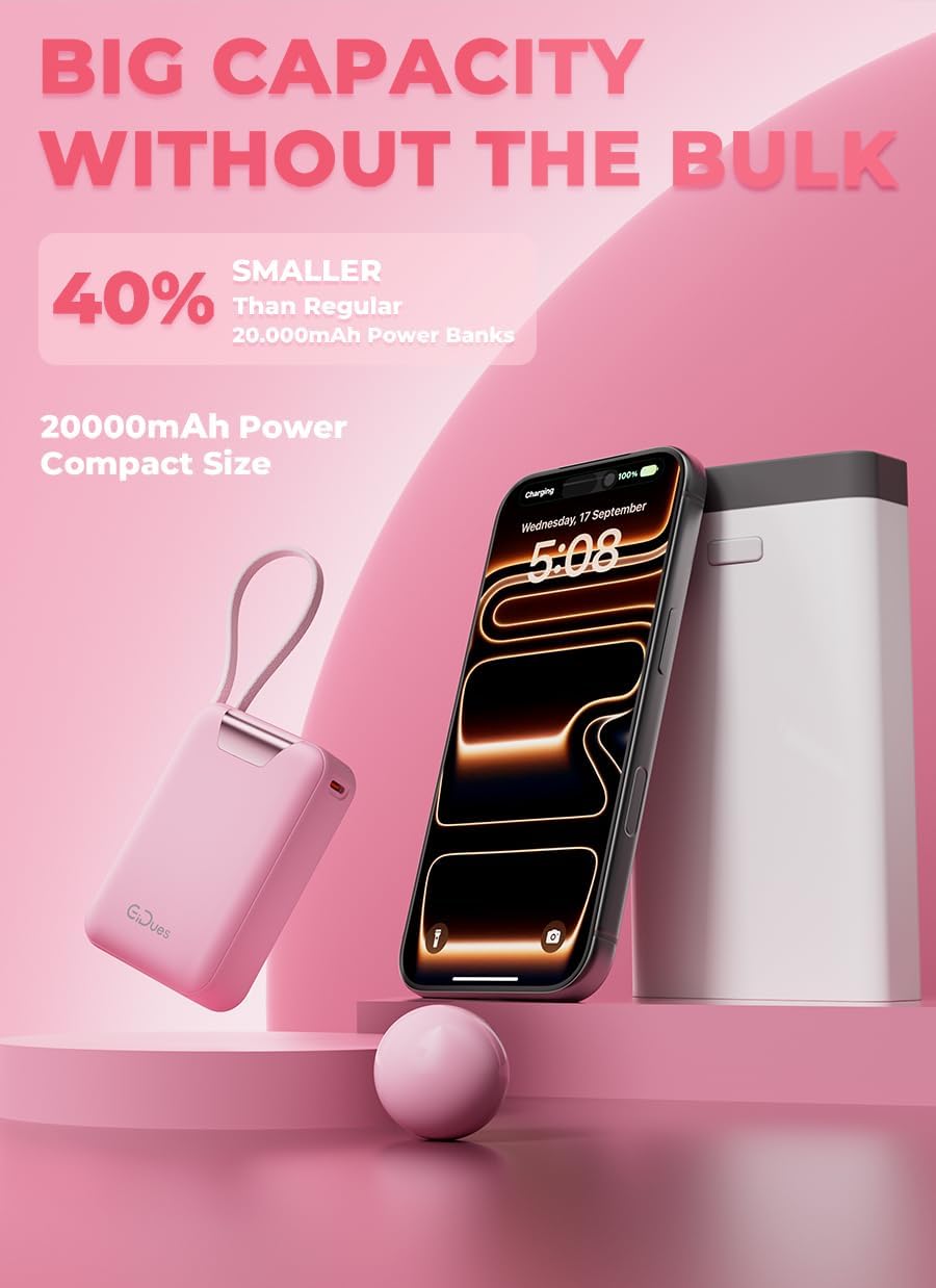 CARGADOR PORTÁTIL M2, BANCO DE ENERGÍA DE 20000 MAH, PD 35 W, CABLE INTEGRADO USB-C ULTRA RÁPIDO, COMPACTO Y BONITO, MINI - 5