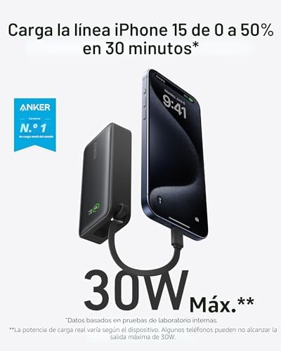 ANKER NANO POWER BANK, CARGADOR PORTÁTIL DE 10,000 MAH CON CABLE USB-C INTEGRADO, RECARGA DE 30 W, SALIDA MÁXIMA DE 30 W - 6