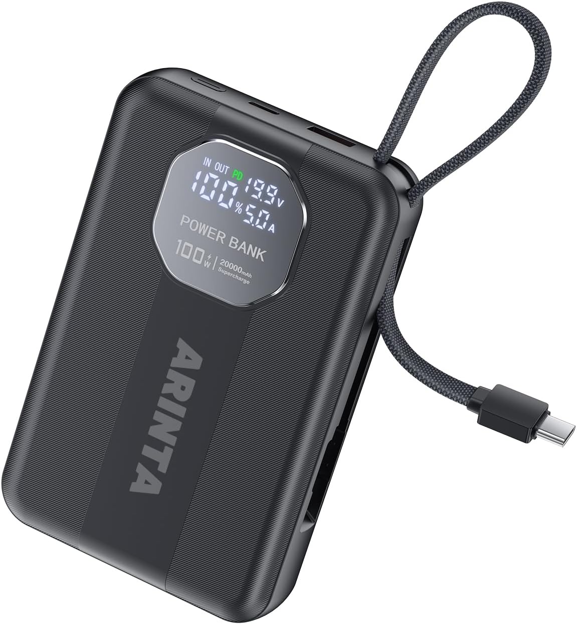 CARGADOR PORTÁTIL DE 100 W, BANCO DE ENERGÍA PARA PORTÁTIL DE 20000 MAH CON CABLE USB-C INTEGRADO, PAQUETE DE BATERÍA - 1