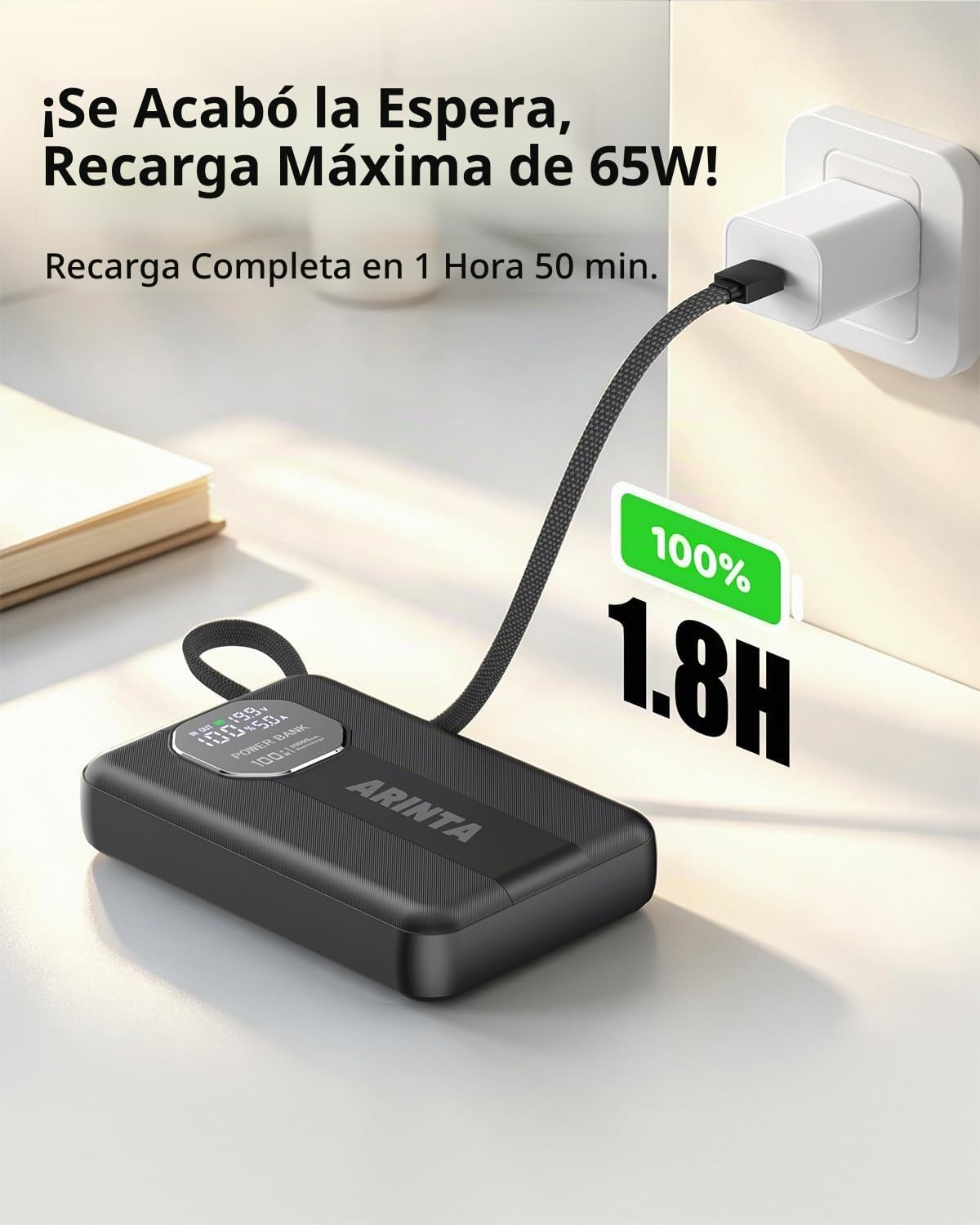 CARGADOR PORTÁTIL DE 100 W, BANCO DE ENERGÍA PARA PORTÁTIL DE 20000 MAH CON CABLE USB-C INTEGRADO, PAQUETE DE BATERÍA - 7