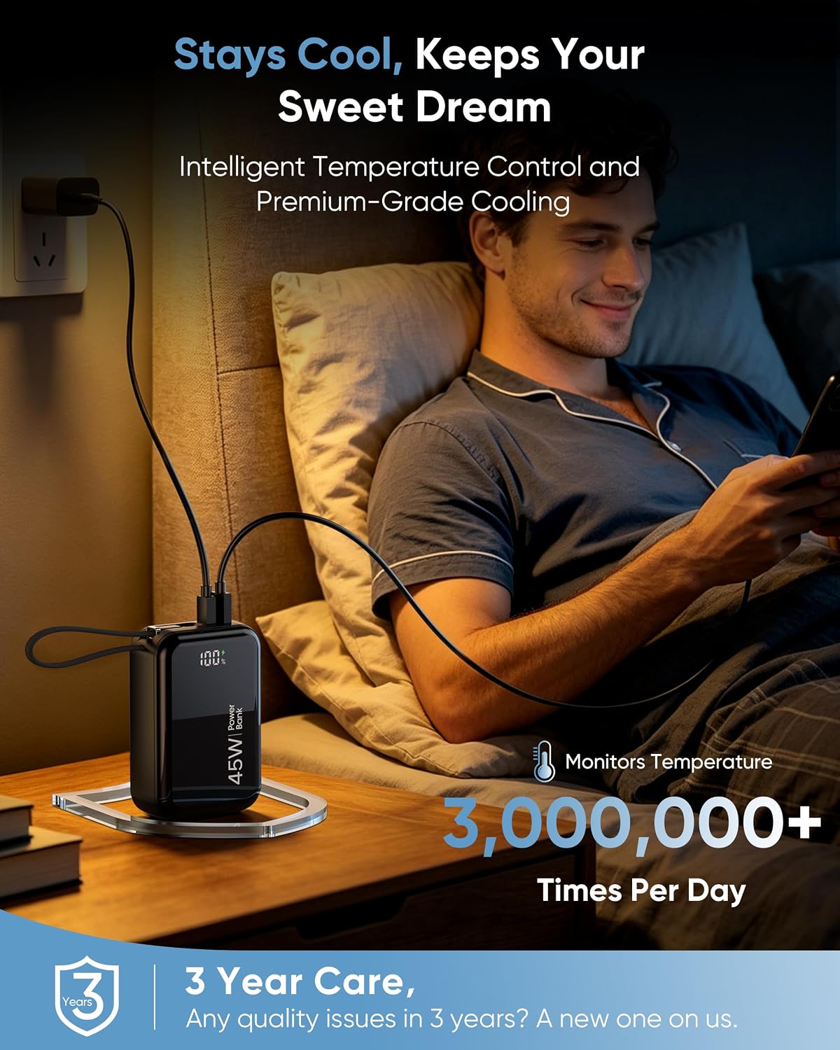 CARGADOR PORTÁTIL DE CARGA RÁPIDA 45W, BANCO MÁS PEQUEÑO DEL PODER - 7