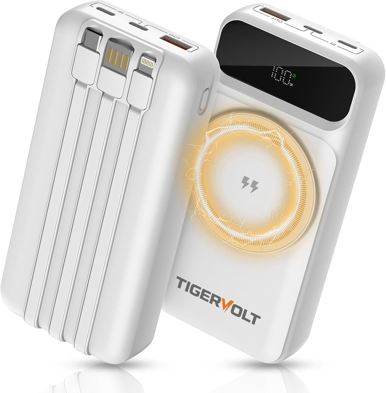 BANCO DE ENERGÍA MAGNÉTICO DE 20000 MAH, BATERÍA PORTÁTIL INALÁMBRICA CON 3 CABLES INTEGRADOS, CARGA RÁPIDA DE 22.5 W, - 1