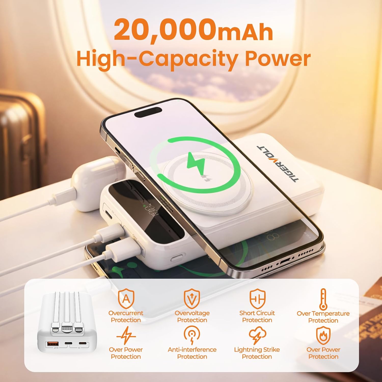 BANCO DE ENERGÍA MAGNÉTICO DE 20000 MAH, BATERÍA PORTÁTIL INALÁMBRICA CON 3 CABLES INTEGRADOS, CARGA RÁPIDA DE 22.5 W, - 2
