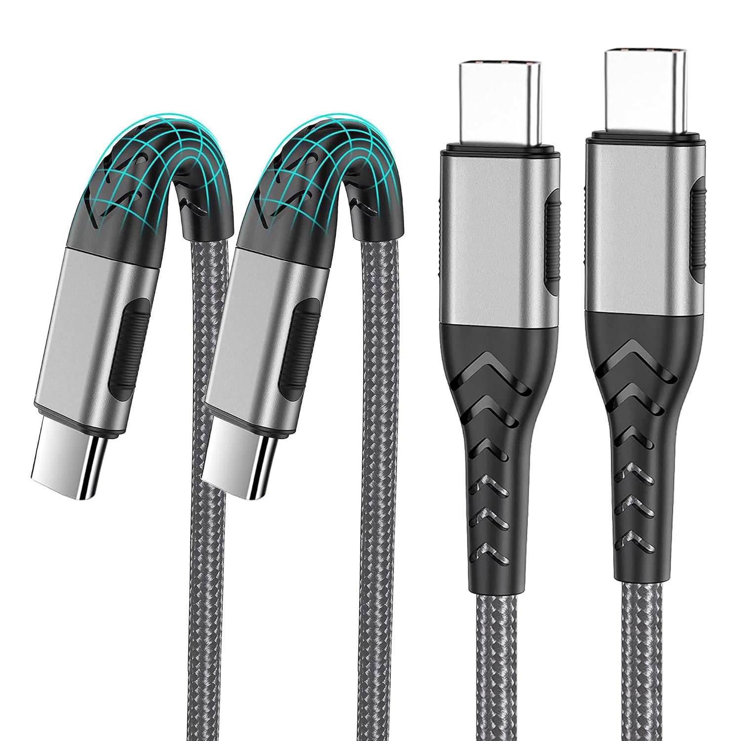 2PACK 10 PIES CABLE CARGADOR USB C - CARGA RÁPIDA 100W PARA ANDROID/TELÉFONO/TABLETA, TIPO C A TIPO C COMPATIBLE CON IPHONE - 1