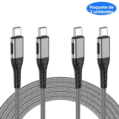 2PACK 10 PIES CABLE CARGADOR USB C - CARGA RÁPIDA 100W PARA ANDROID/TELÉFONO/TABLETA, TIPO C A TIPO C COMPATIBLE CON IPHONE - 7