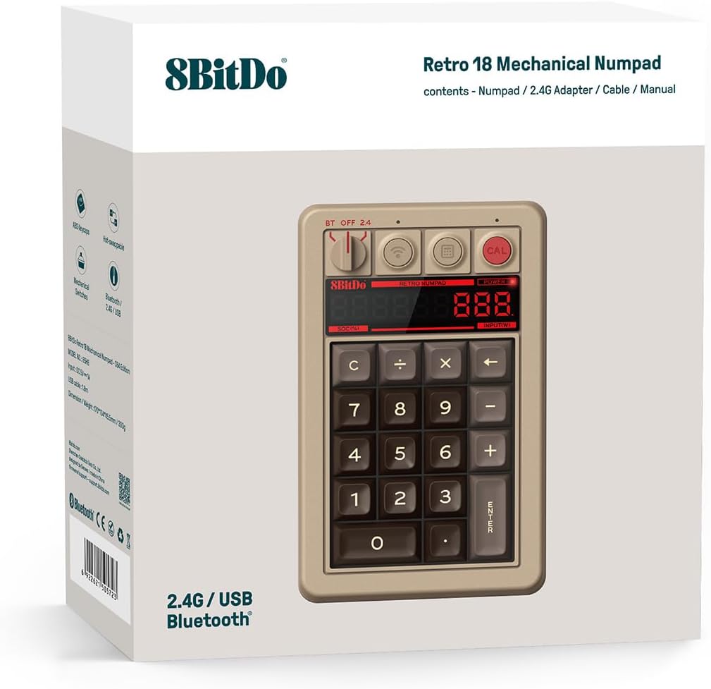 8BITDO RETRO 18 MECHANICAL NUMPAD, SUPPORTS CALCULATOR MODE, BLUETOOTH/2.4G/WIRED NUMPAD FOR WINDOWS AND ANDROID - C64 - 4