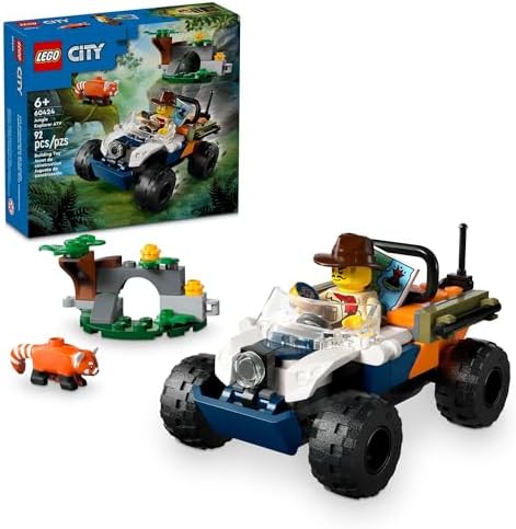 LEGO CITY JUNGLE EXPLORER ATV MISIÓN DEL PANDA ROJO COCHE DE JUGUETE, DIVERTIDO JUGUETE DE VERANO PARA NIÑOS DE 6 AÑOS - 7
