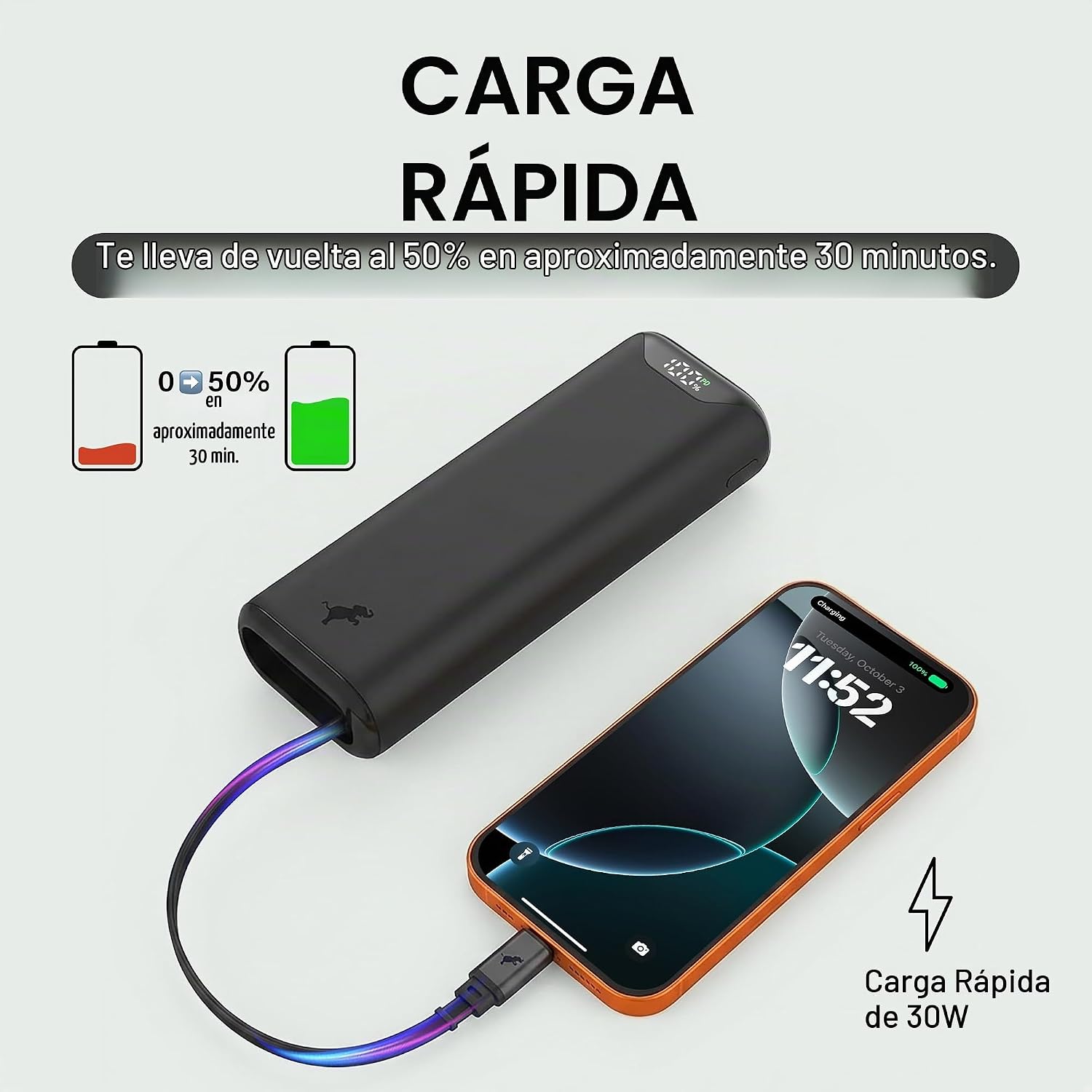 NIMBLE CHAMP STRETCH - CARGADOR PORTÁTIL CON CABLE USB-C RETRÁCTIL INTEGRADO, CARGADOR DE BATERÍA DE VIAJE DE 10,000 MAH, - 2