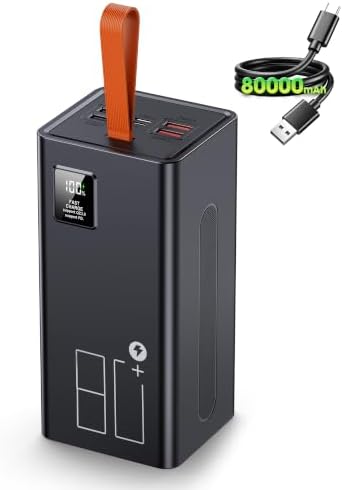 CARGADOR PORTÁTIL DE 80000 MAH, CARGADOR DE BATERÍA EXTERNA USB C DE 30 W PD QC 3.0 DE CARGA RÁPIDA, BATERÍA EXTERNA DE ALTA - 7