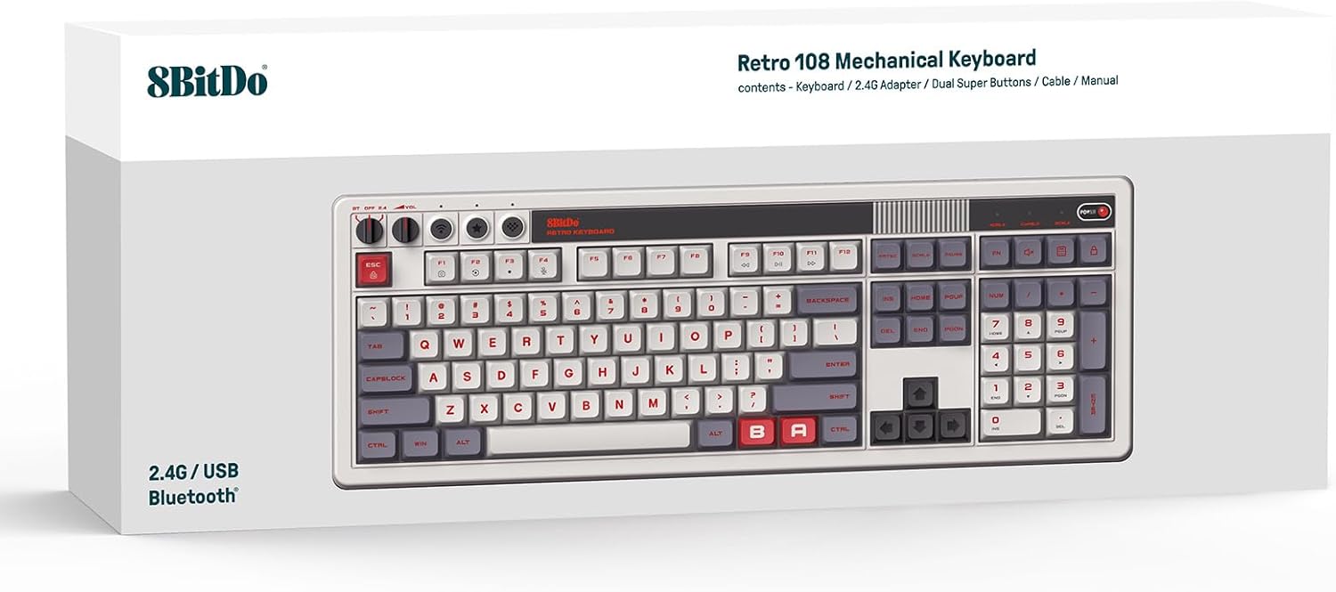 8BITDO TECLADO MECÁNICO RETRO 108 CON 108 TECLAS Y TECLADO NUMÉRICO INTEGRADO, BLUETOOTH/2.4G/USB-C TECLADO INALÁMBRICO - 5