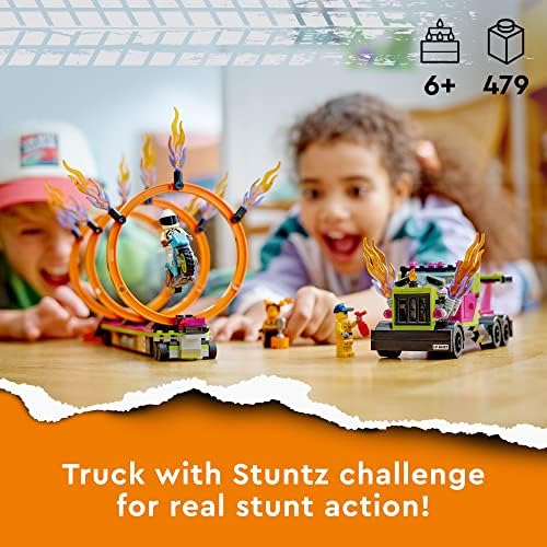 LEGO CITY STUNTZ STUNT TRUCK Y RING OF FIRE CHALLENGE 60357 CON JUGUETE DE MOTOCICLETA IMPULSADO POR VOLANTE Y MINIFIGURAS, - 7