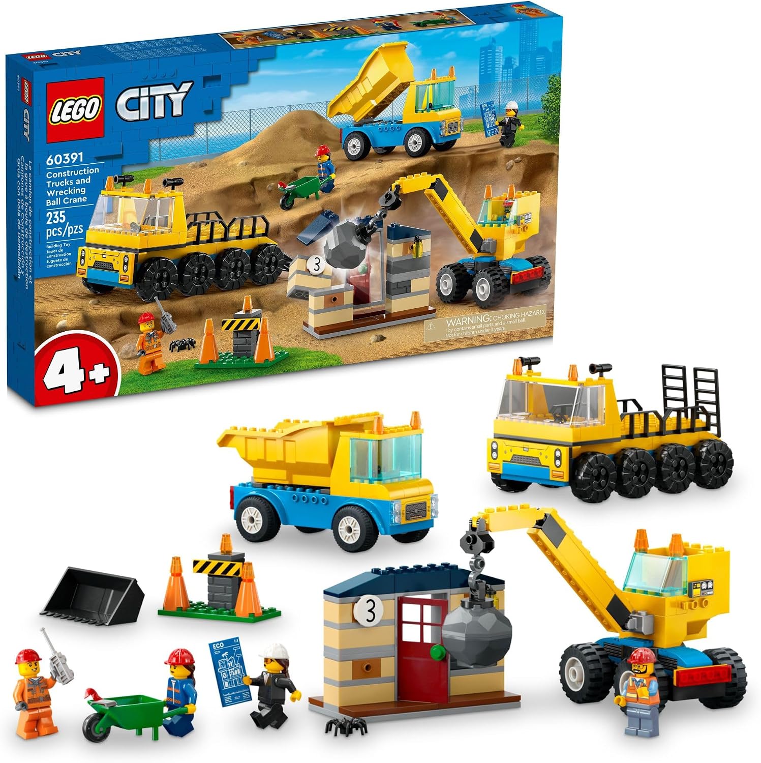 LEGO CITY CAMIONES DE CONSTRUCCIÓN Y GRÚA DE BOLA DE DEMOLICIÓN 60391, JUEGO DE JUGUETES DE CONSTRUCCIÓN PARA NIÑOS PEQUEÑOS - 1