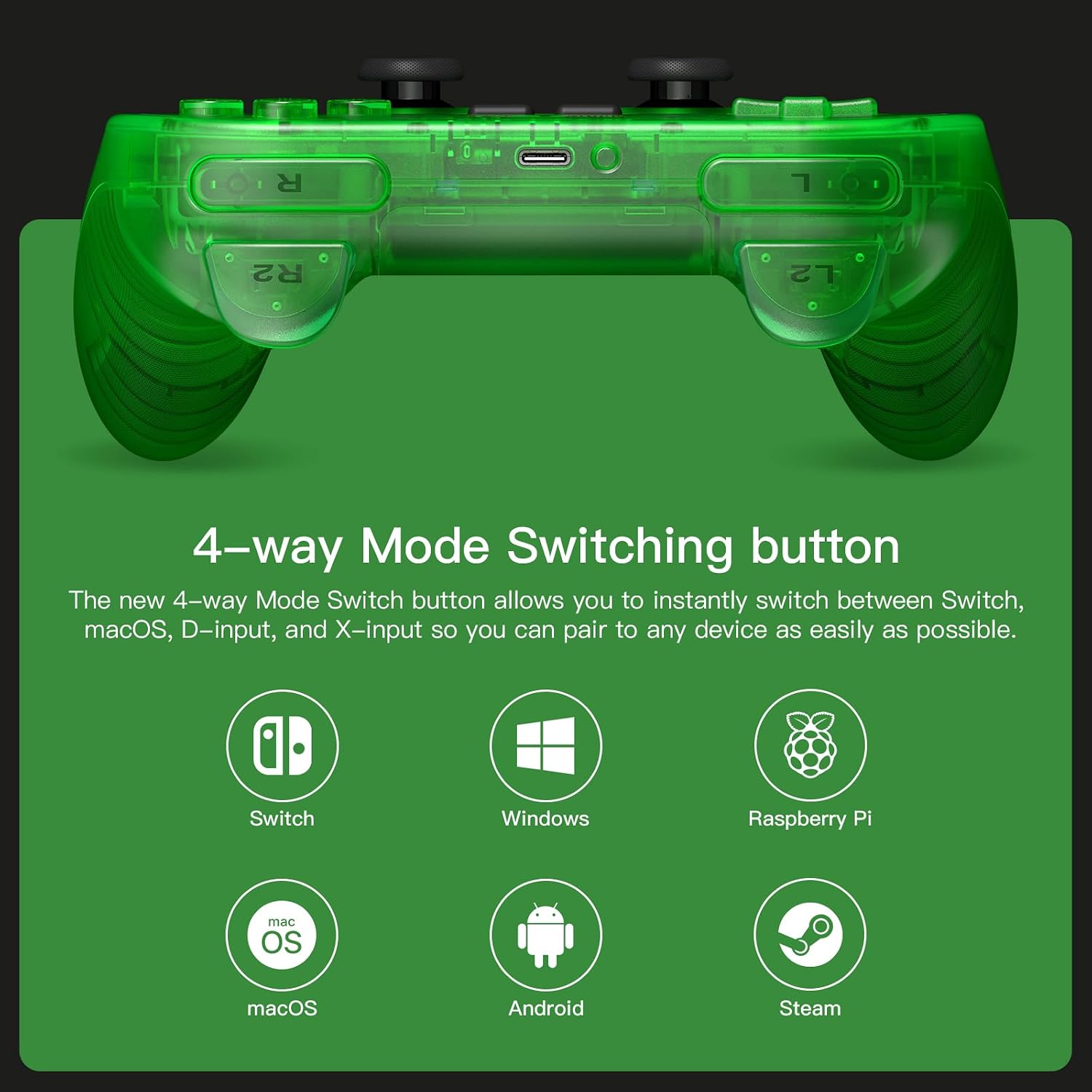 8BITDO PRO 2 CONTROLADOR INALÁMBRICO BLUETOOTH ACTUALIZACIÓN DE JOYSTICK DE EFECTO HALL - PARA SWITCH/SWITCH 2 PC WINDOWS - 4