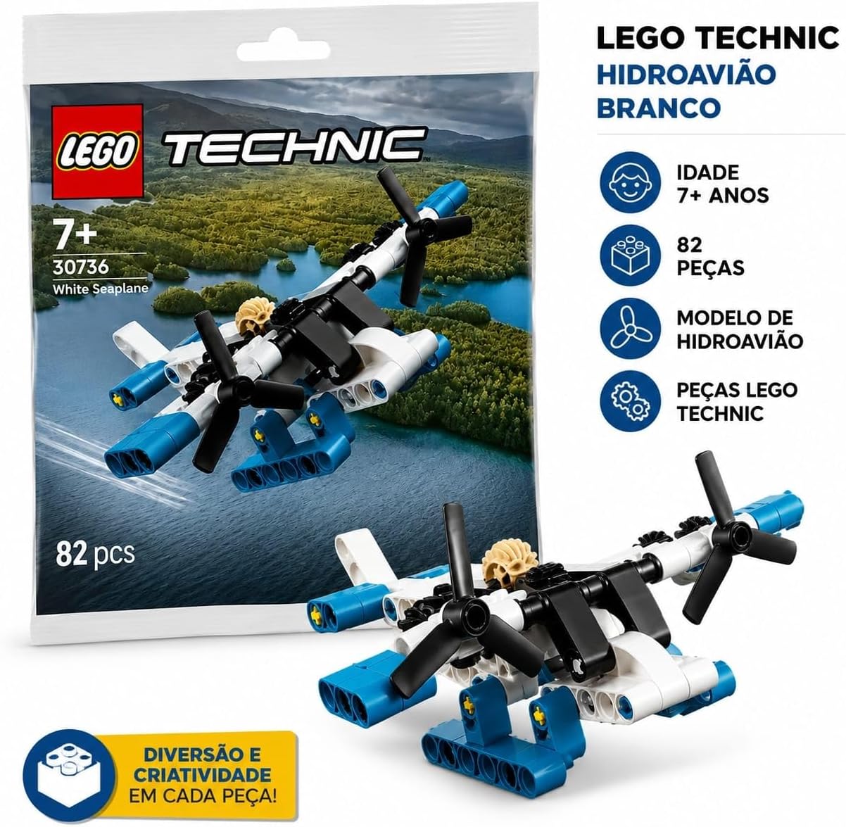LEGO TECHNIC WHITE SEAPLANE 30736 82 PIEZAS - 3
