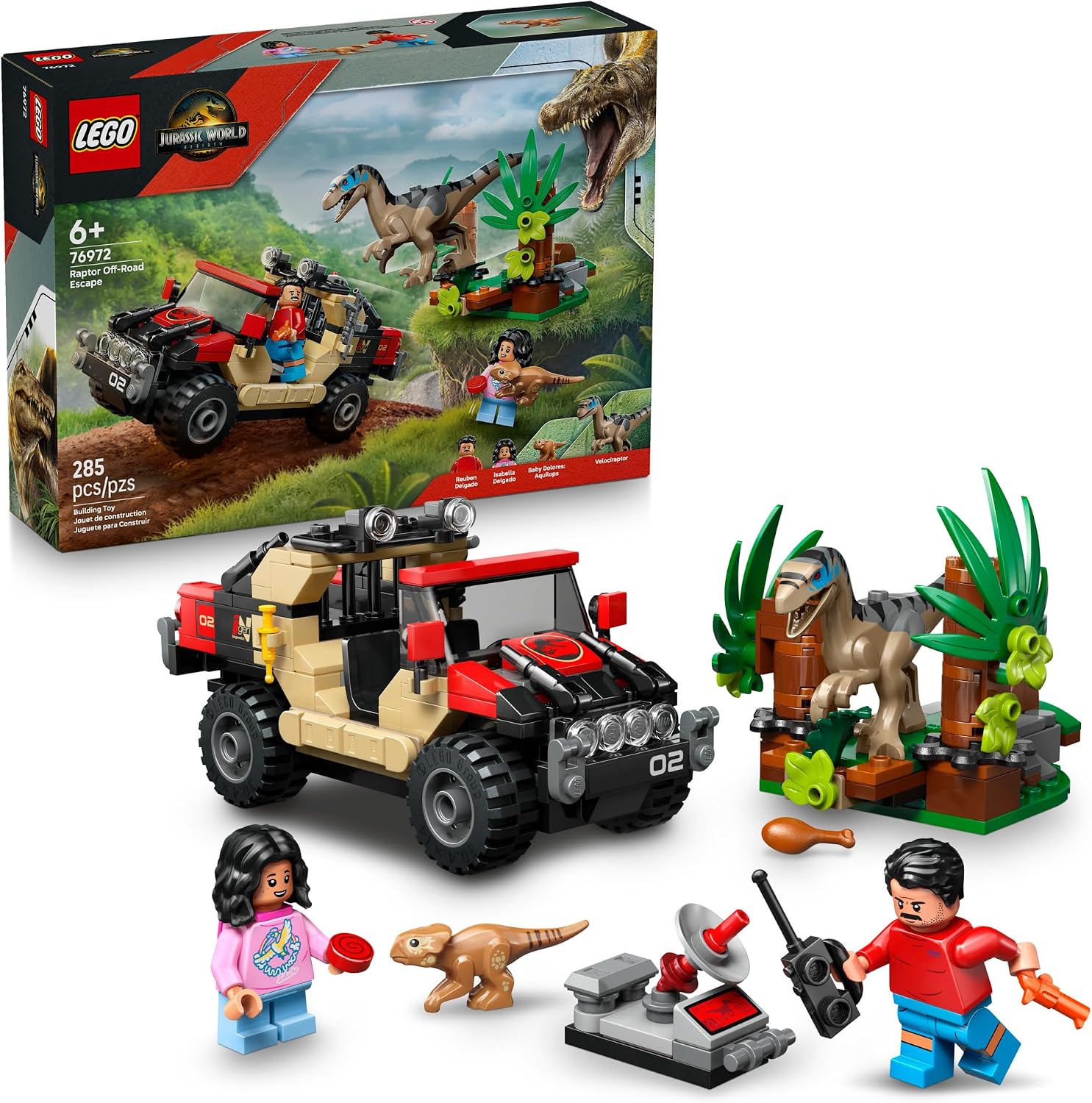 LEGO JURASSIC WORLD RAPTOR OFF-ROAD ESCAPE JUGUETE DE DINOSAURIO - CONJUNTO DE CONSTRUCCIÓN CON FIGURAS DE ACCIÓN - 1