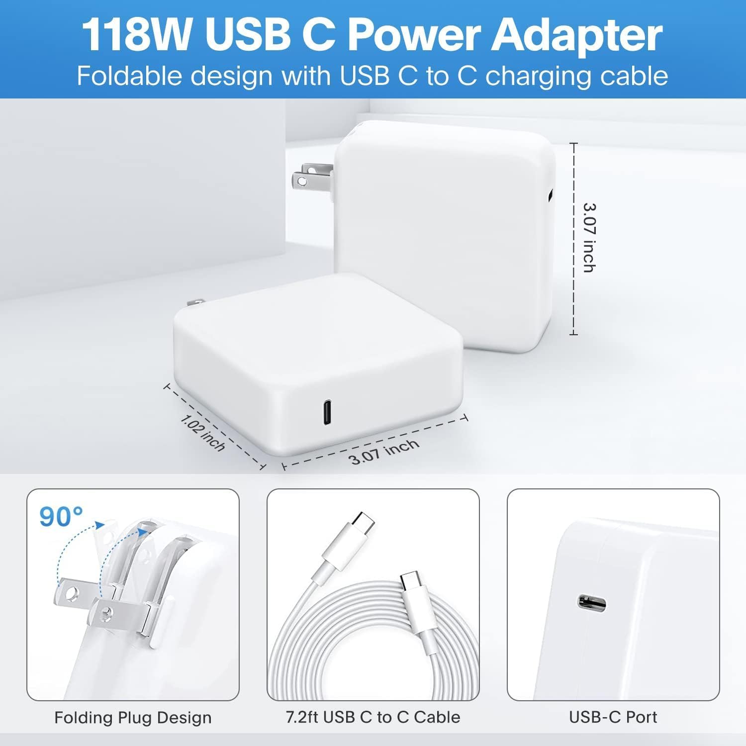 CARGADOR MAC BOOK PRO DE 118 W USB C ADAPTADOR DE CORRIENTE DE CARGADOR RÁPIDO COMPATIBLE CON MACBOOK PRO/MACBOOK AIR 16 15 - 7
