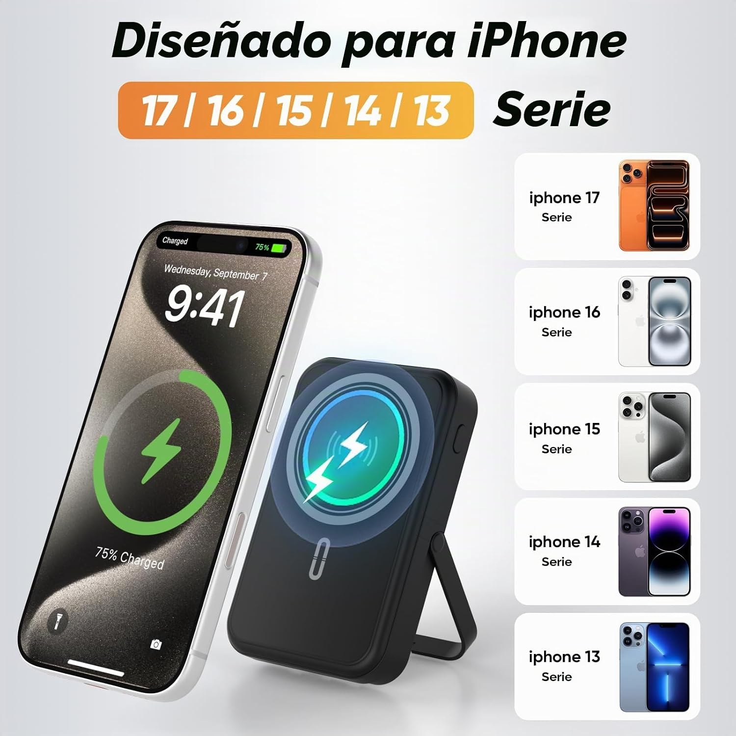 BANCO DE ENERGÍA DE 10000 MAH COMPATIBLE CON MAGSAFE, CARGADOR PORTÁTIL MAGNÉTICO CON PANTALLA DIGITAL, CARGA RÁPIDA - 7
