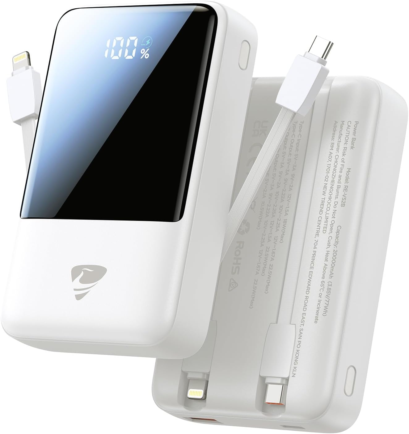 AIONEUS CARGADOR PORTÁTIL DE CARGA RÁPIDA DE 20000 MAH, 45 W CON CABLES INTEGRADOS, BATERÍA 4 EN 1 CON PANTALLA LED - 1