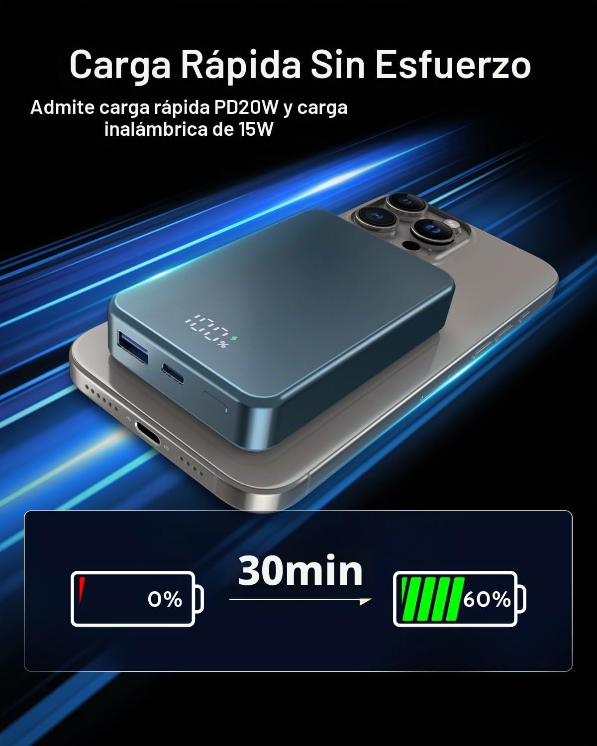 BANCO DE ENERGÍA MAGNÉTICO DE 26800 MAH PARA CARGADOR PORTÁTIL MAGSAFE, ALEACIÓN DE ALUMINIO, GRAN CAPACIDAD, 20 W, USB-C, - 2