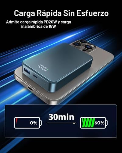BANCO DE ENERGÍA MAGNÉTICO DE 26800 MAH PARA CARGADOR PORTÁTIL MAGSAFE, ALEACIÓN DE ALUMINIO, GRAN CAPACIDAD, 20 W, USB-C, - 7