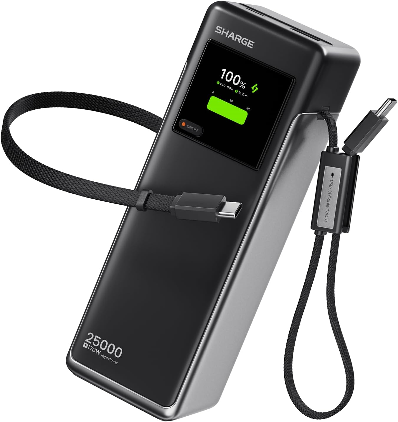 SHARGE HYPERTOWER - CARGADOR PORTÁTIL DE CARGA RÁPIDA TOTAL DE 25000 MAH, CARGADOR PORTÁTIL DE CARGA RÁPIDA DE 100 W USB-C - 1