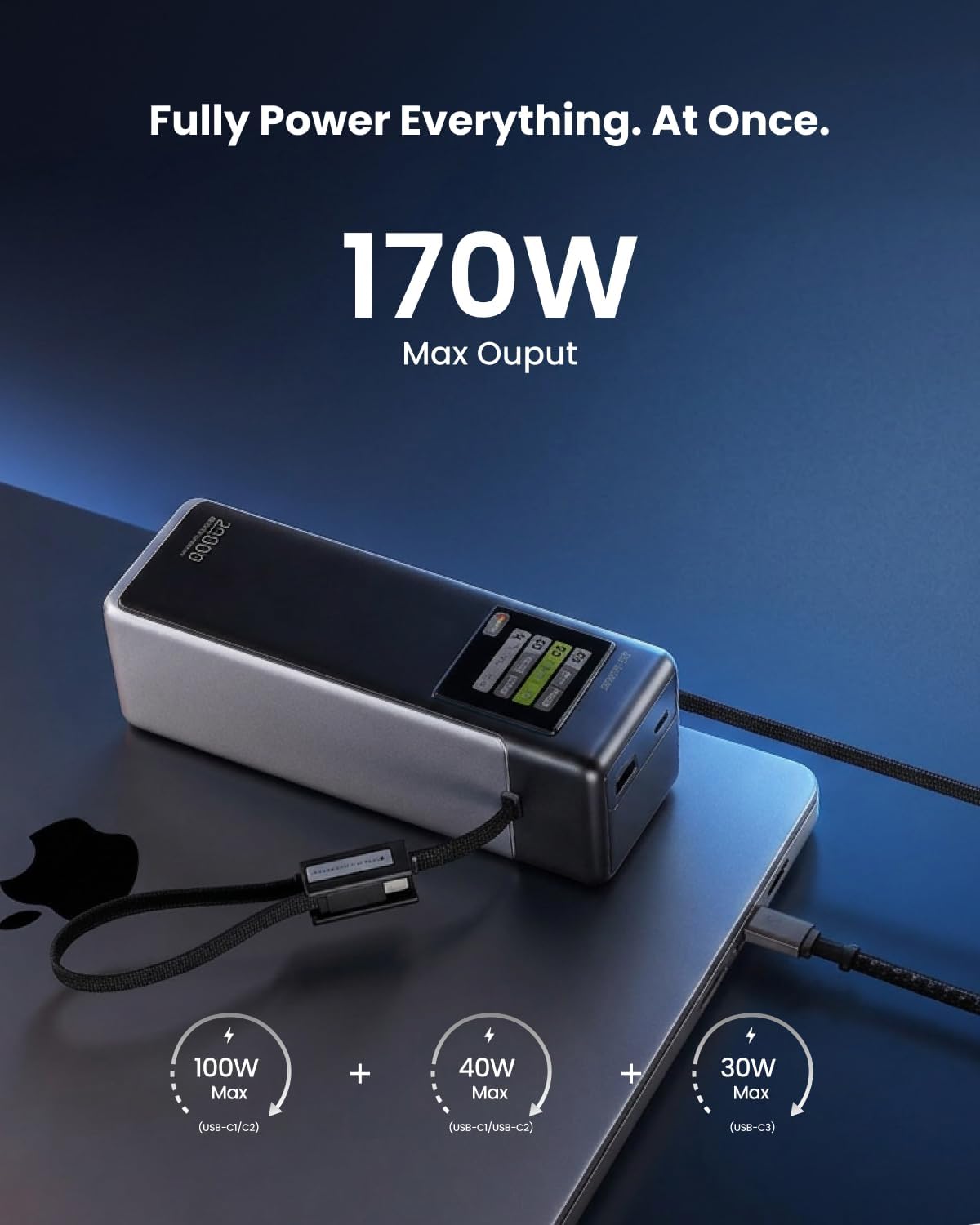 SHARGE HYPERTOWER - CARGADOR PORTÁTIL DE CARGA RÁPIDA TOTAL DE 25000 MAH, CARGADOR PORTÁTIL DE CARGA RÁPIDA DE 100 W USB-C - 7